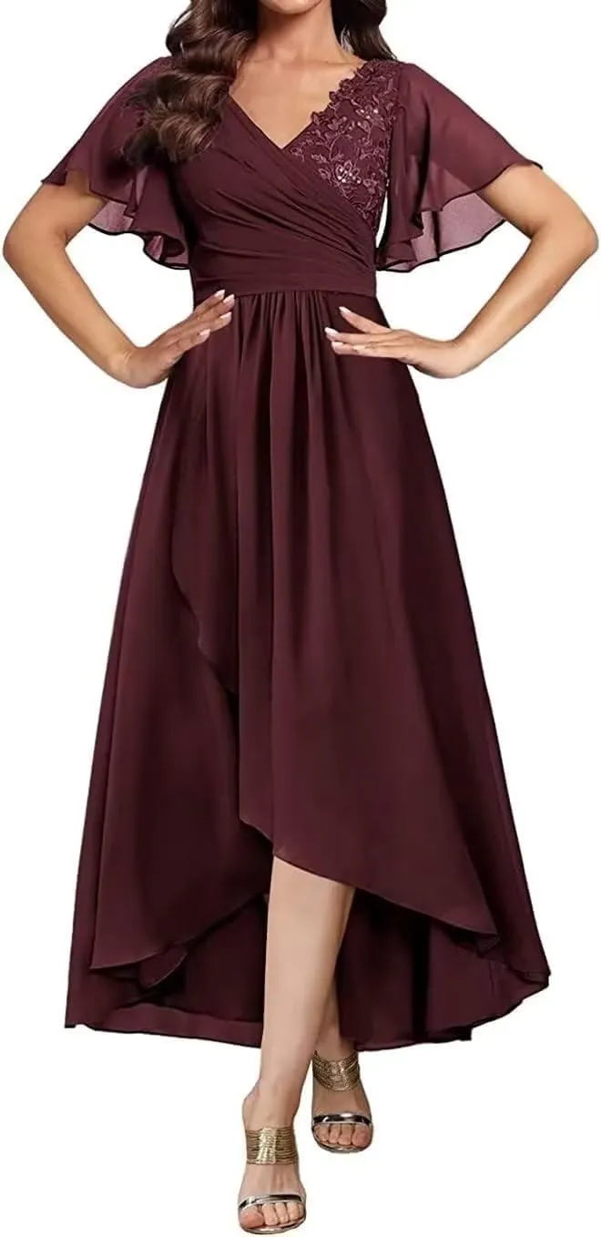 Floral Sequin Mother of The Bride Dresses with Jacket Long Sleeves Chiffon 2 Piece Dressy Women Formal Evening Dress