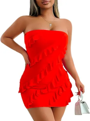 Formal Dresses Short Formal Dresses for Women Short Dress Strapless Dress Formal Mini Dress for Women Homecoming Ruffle