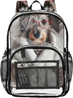 Funny Dog Cute Pet Travel Clear Bags for Women Girls Backpack Kids Boys Approved Plastic Bag Large