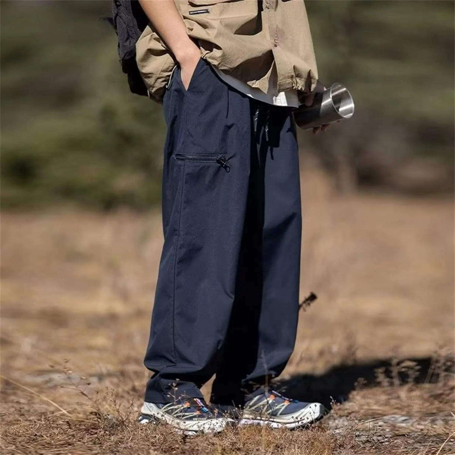 FZVYD 2023 Mens Wild Cargo Pants Mens Joggers Cargo Pants Fashion Casual Sweatpants Work Pants Drawstring Loose Trousers