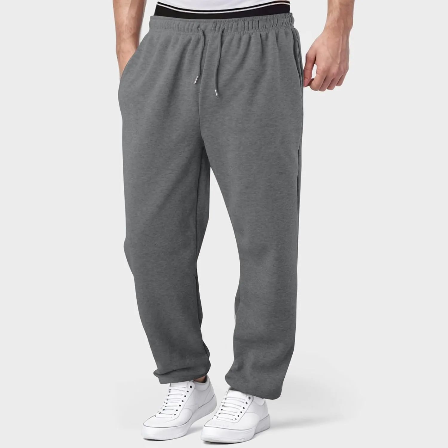 FZVYD Men's Sweatpants Athletic Lounge Pants Elastic Waist Drawstring Casual Joggers Relaxed Tapered Trousers with Pockets