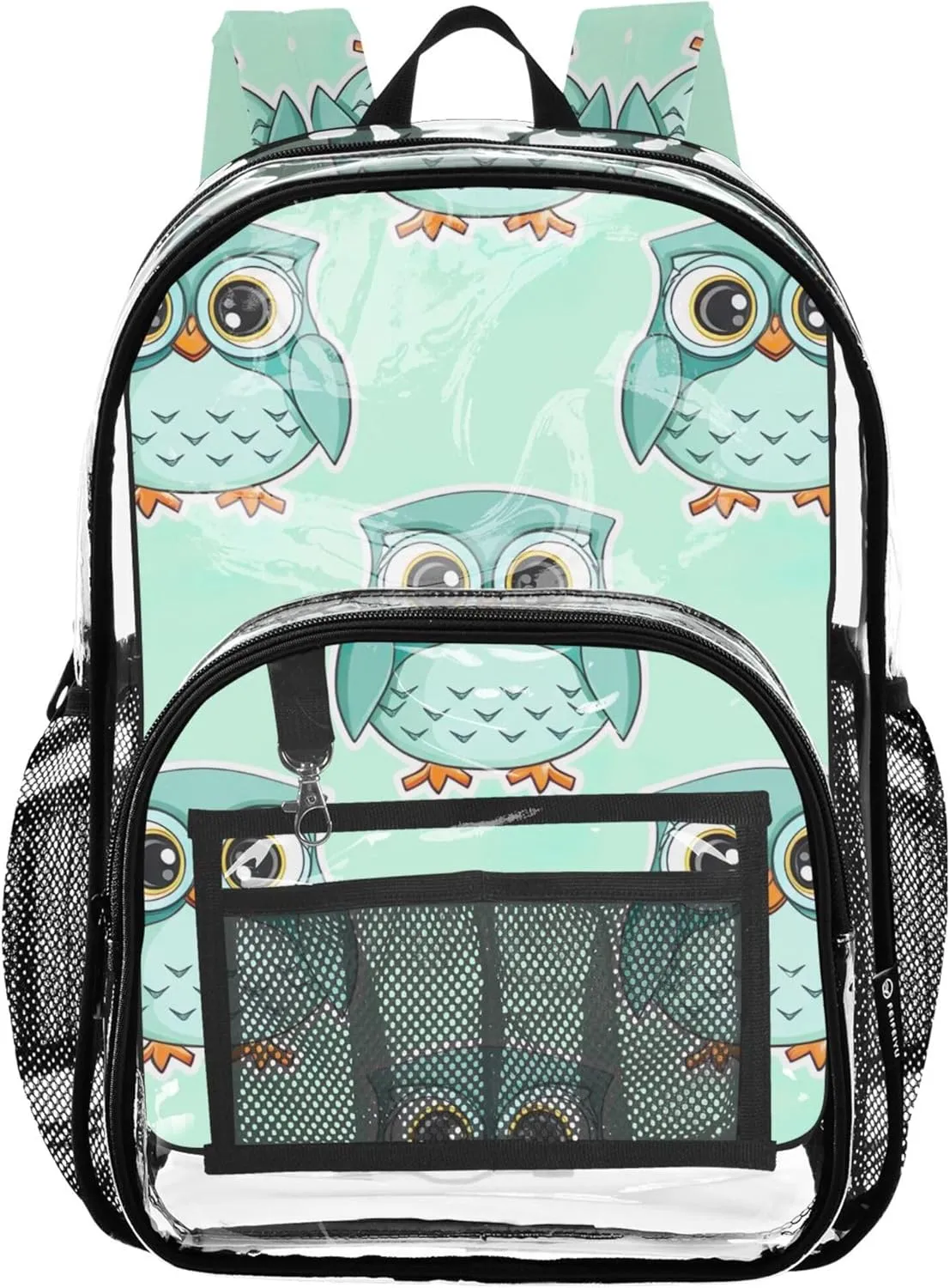 Girls Backpack for Kids Cute Cartoon Owls Turquoise Clear Backpack for Women Plastic Transparent Bookbag