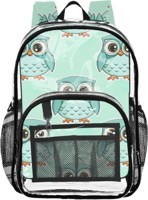 Girls Backpack for Kids Cute Cartoon Owls Turquoise Clear Backpack for Women Plastic Transparent Bookbag
