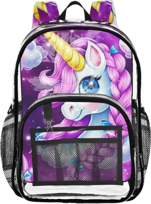 Girls Backpack for Kids Cute Unicorn Pink Purple Clear Bag for Women Travel Pvc Transparent Bags School