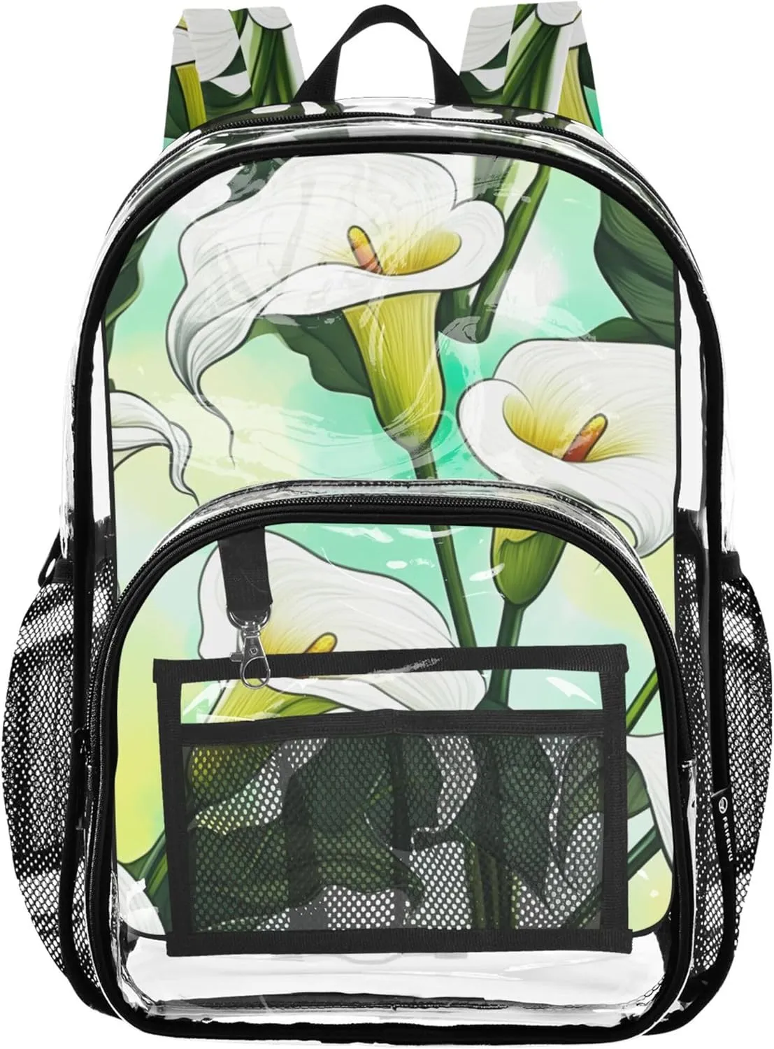 Girls Backpack for Kids Flowers White Calla Lilies Tropical Travel Clear Backpack Floral Plastic See through Bookbag