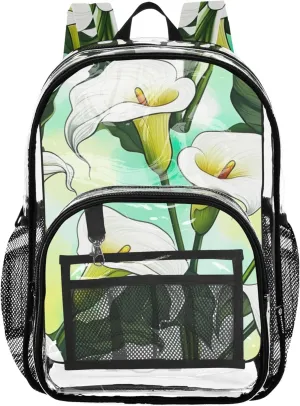 Girls Backpack for Kids Flowers White Calla Lilies Tropical Travel Clear Backpack Floral Plastic See through Bookbag