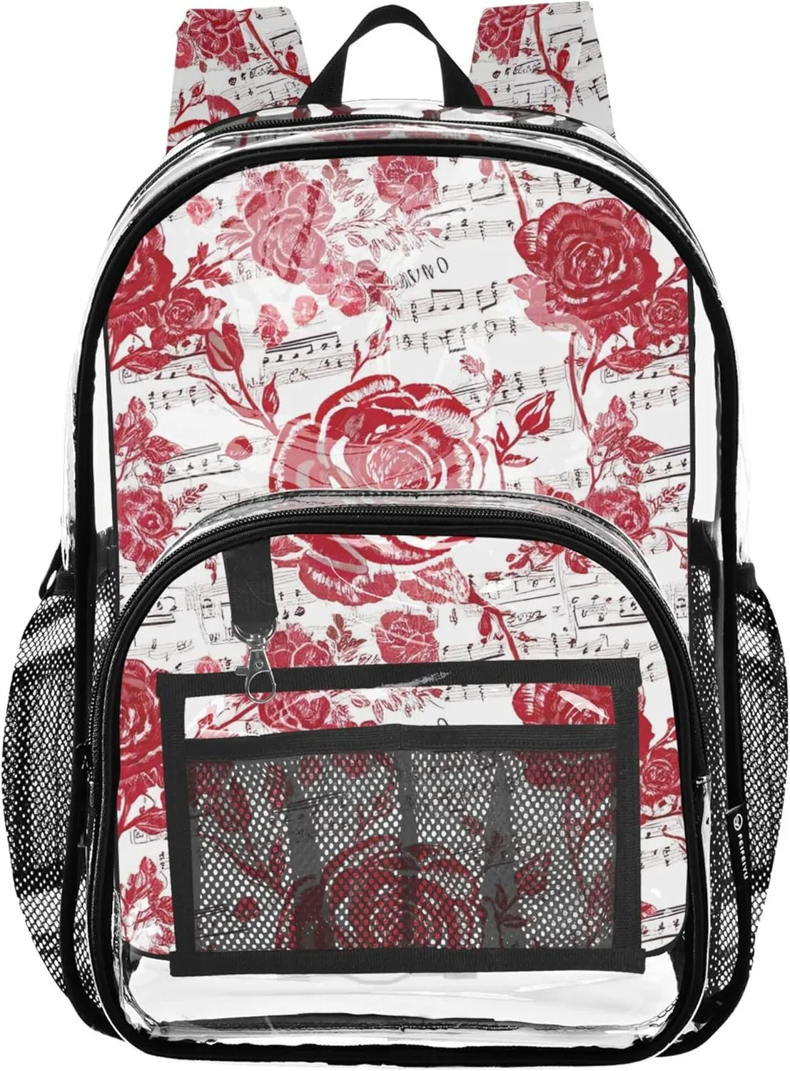 Girls Backpack Kids Boys Red Roses Music Art Travel Clear Bags for Women Pvc School Plastic Bookbag