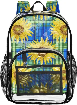 Girls Backpack Kids Boys Yellow Sunflowers Gingham Blue Clear Backpack Women Cute Plastic School Clear Bookbag