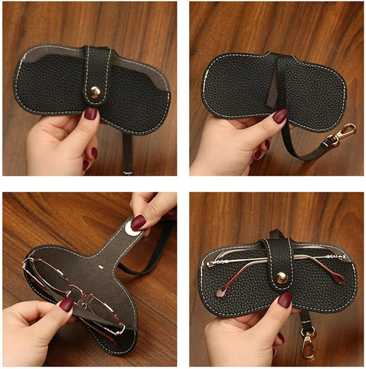 Glasses Case Women's Portable PU Leather Sunglasses Bag Pendant Storage