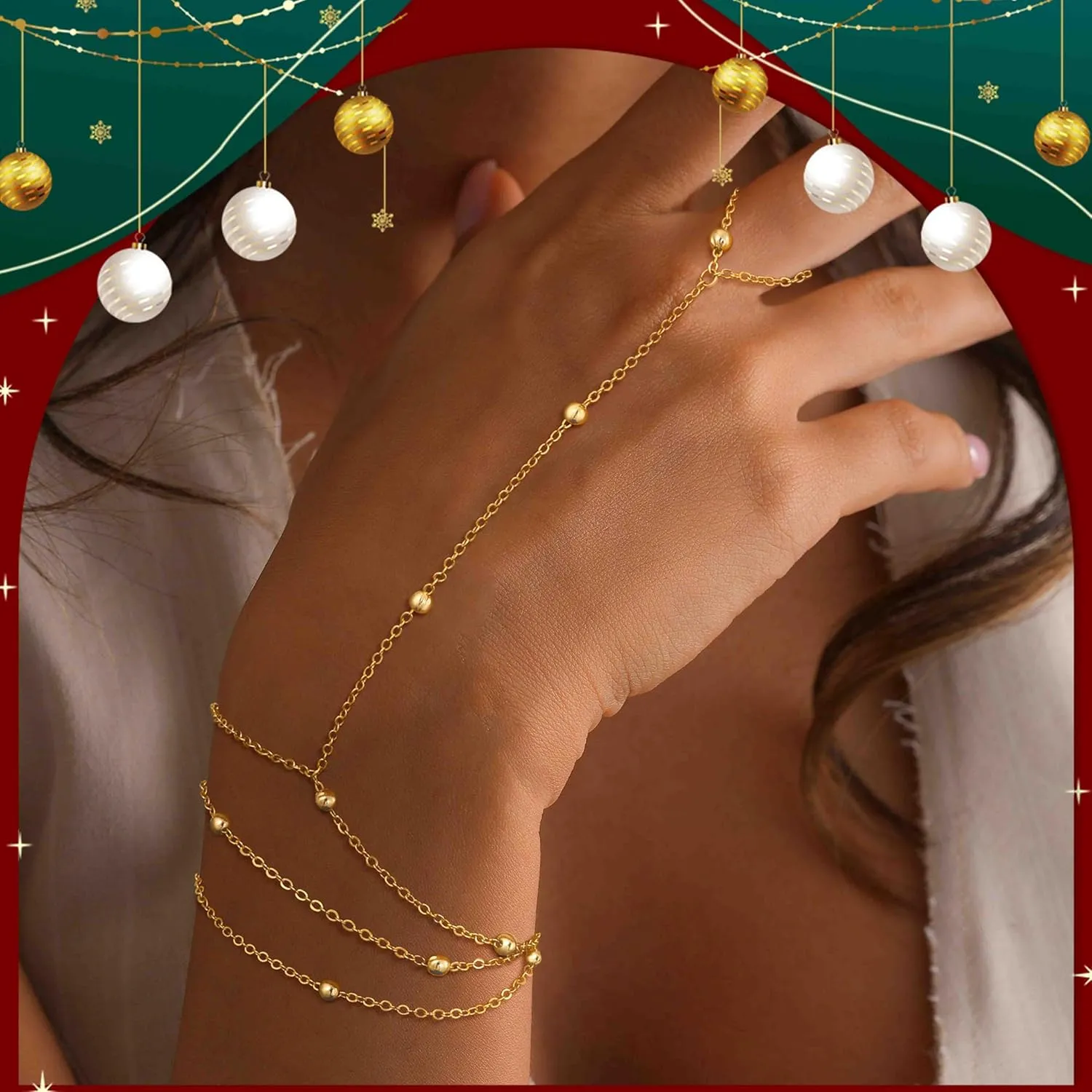 Gold Hand Chain Bracelets for Women TrendyDainty 14k Gold Plated Ring Bracelet Hand Chain Non Tarnish Beaded Cubic Zircon Infinity Finger Ring Slave Bracelet Stack Jewelry Gifts for Women