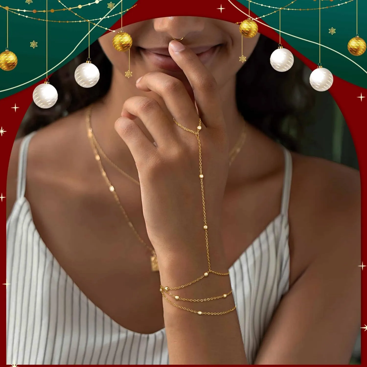 Gold Hand Chain Bracelets for Women TrendyDainty 14k Gold Plated Ring Bracelet Hand Chain Non Tarnish Beaded Cubic Zircon Infinity Finger Ring Slave Bracelet Stack Jewelry Gifts for Women