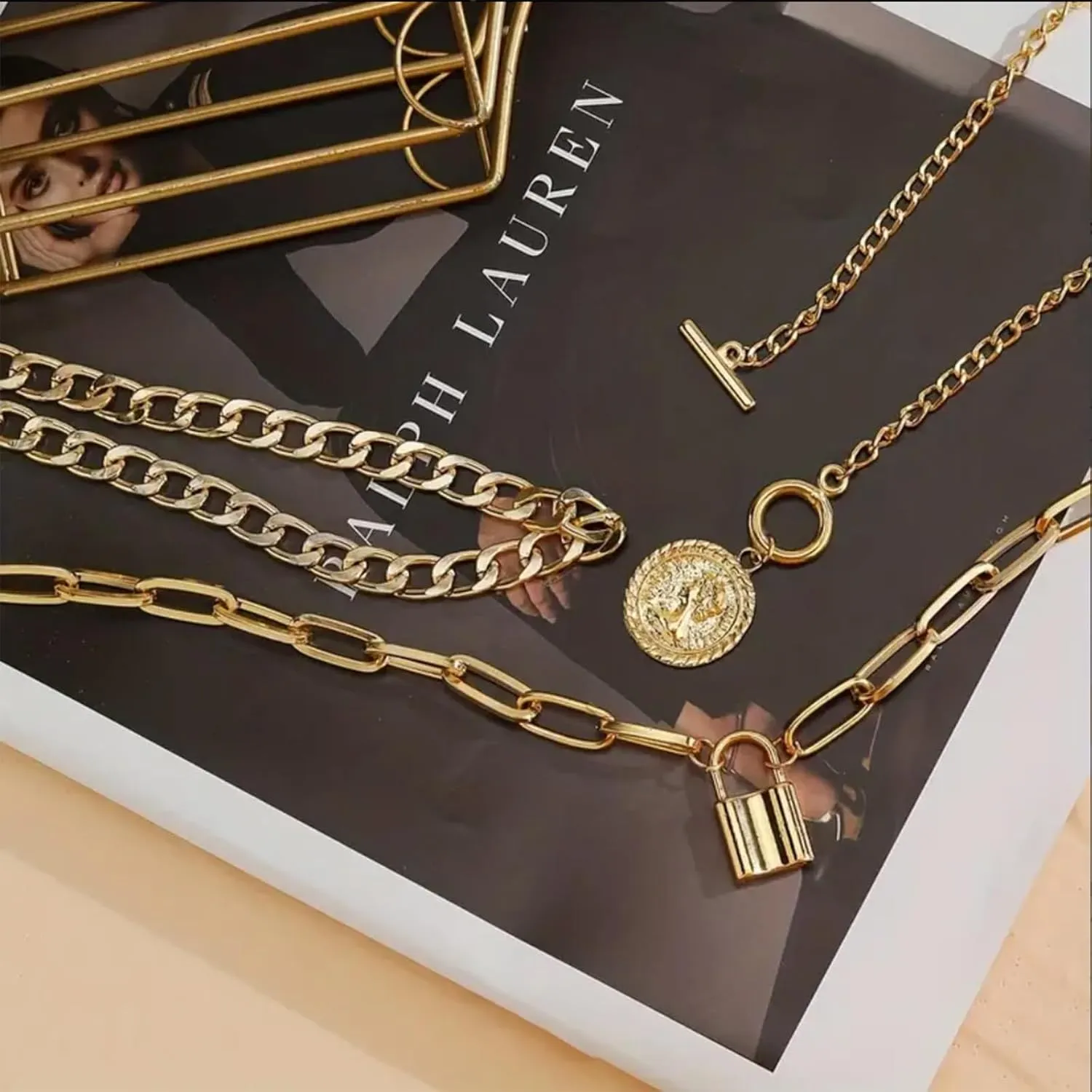 Gold Necklace Stack Chunky Heart Necklace Toggle Stacked Paperclip Chain Necklace Coin Heart Charm Necklace Layered Necklaces for Women Trendy Jewelry Gifts