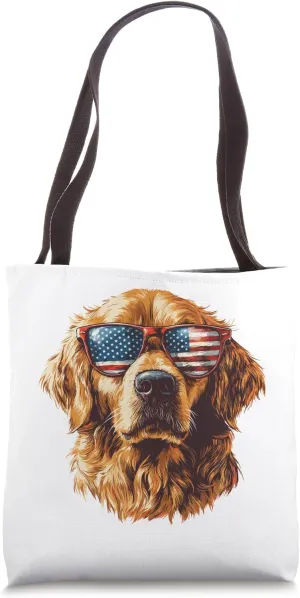 Golden Retriever USA Flag Sunglasses Dog Lover 4th Of July Tote Bag