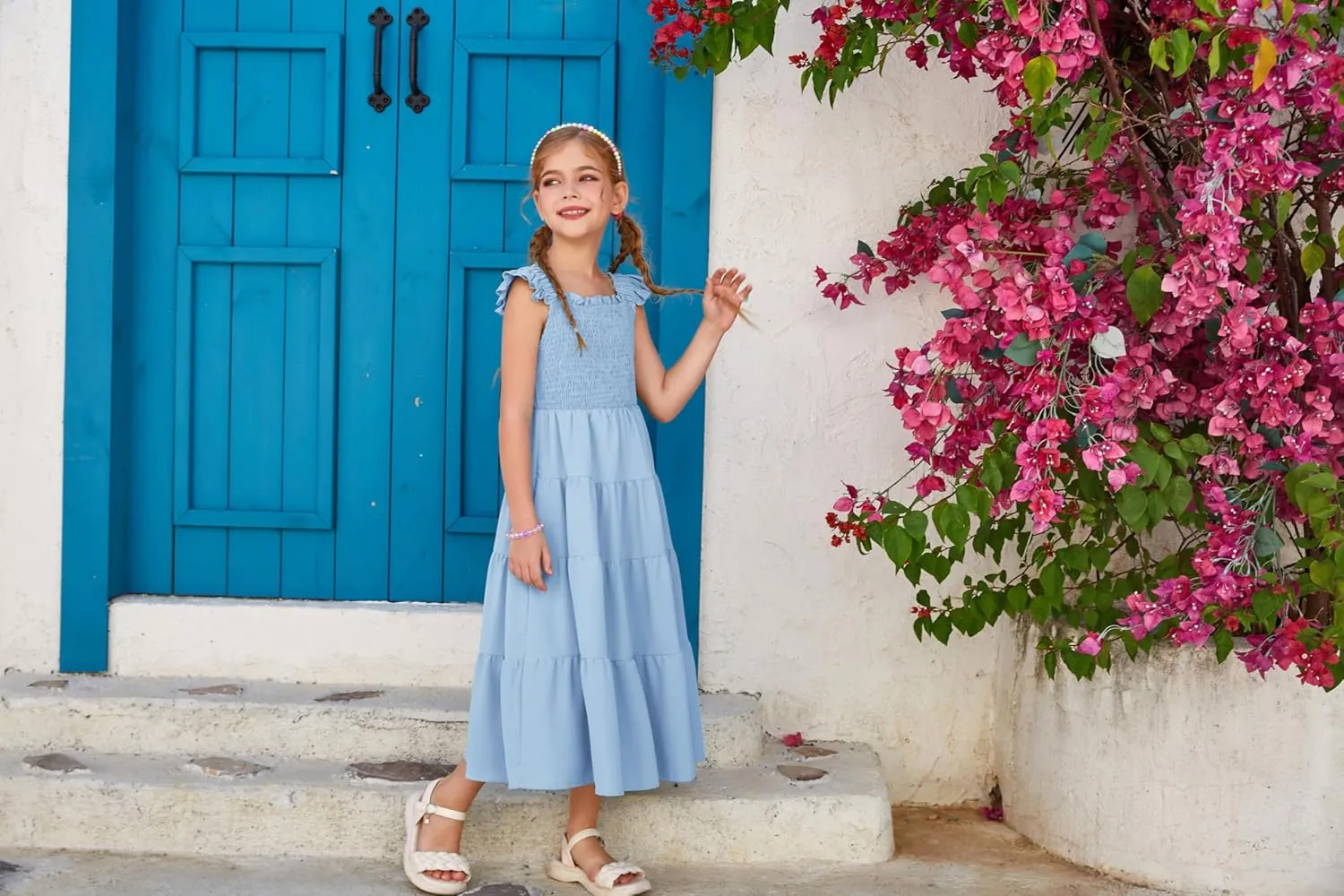 GRACE KARIN Girls Dress Summer Tie Back Party Dress Ruffle Sleeve Smoke Tiered Special Occasions Maxi Tween Dresses Size 5-14