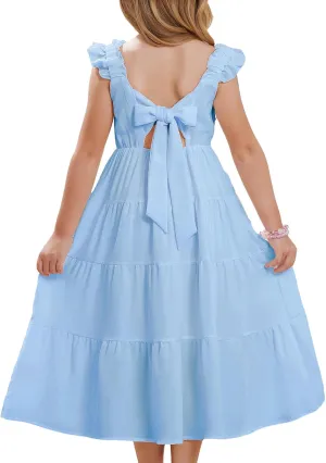 GRACE KARIN Girls Dress Summer Tie Back Party Dress Ruffle Sleeve Smoke Tiered Special Occasions Maxi Tween Dresses Size 5-14