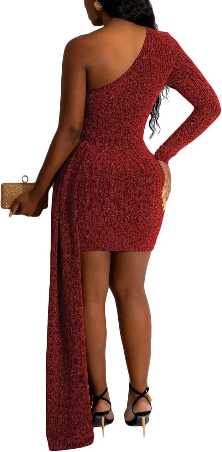 HugeNice Women's Sexy Deep V Neck Bodycon Mini Dresses Casual Long Sleeve Wrap Club Cocktail Party Short Dress
