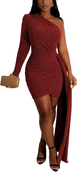 HugeNice Women's Sexy Deep V Neck Bodycon Mini Dresses Casual Long Sleeve Wrap Club Cocktail Party Short Dress