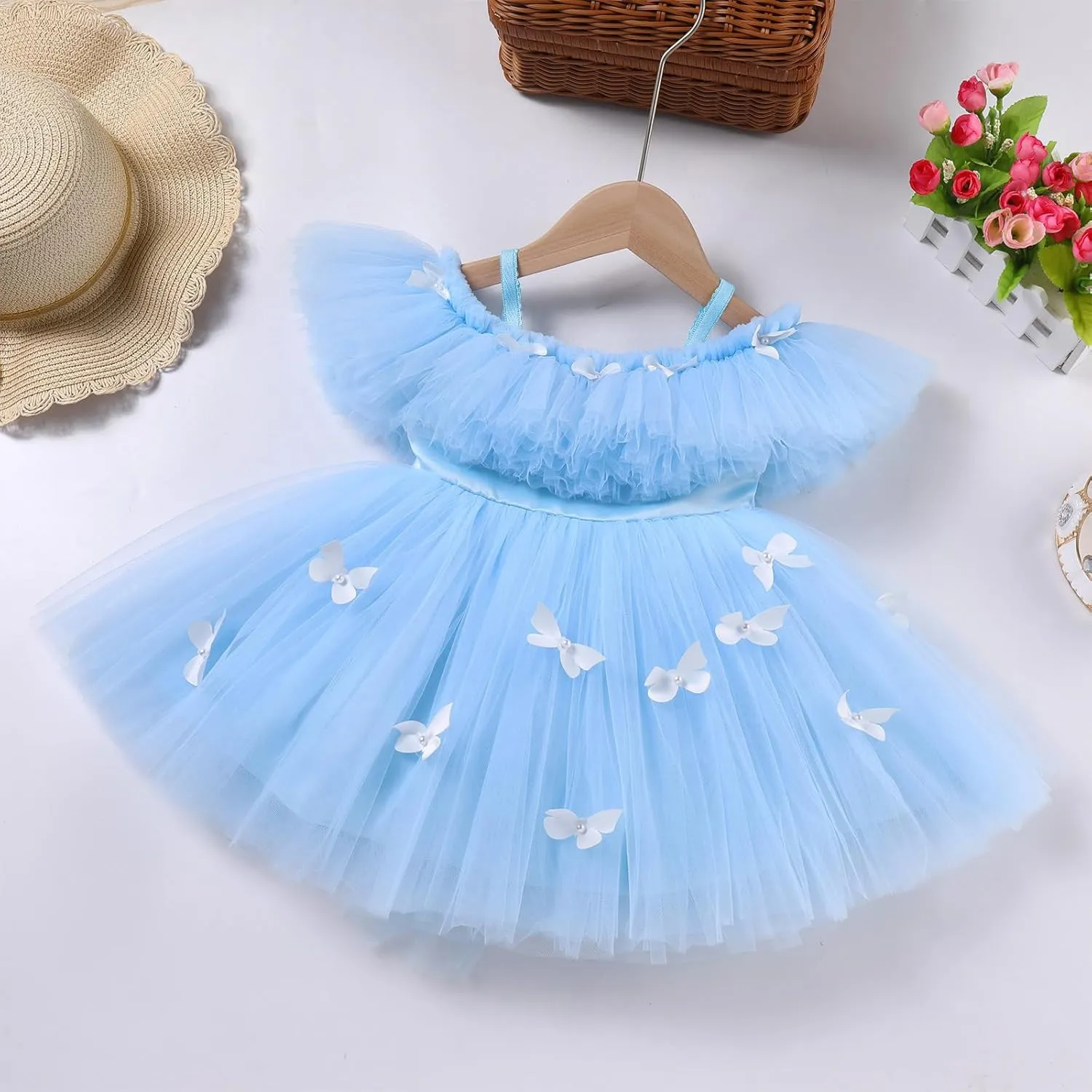 IMEKIS Toddler Girls Butterfly Birthday Dress Pageant Party Ruffle Tulle Tutu Dresses Cake Smash Photo Shoot Outfit