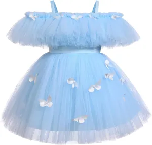 IMEKIS Toddler Girls Butterfly Birthday Dress Pageant Party Ruffle Tulle Tutu Dresses Cake Smash Photo Shoot Outfit