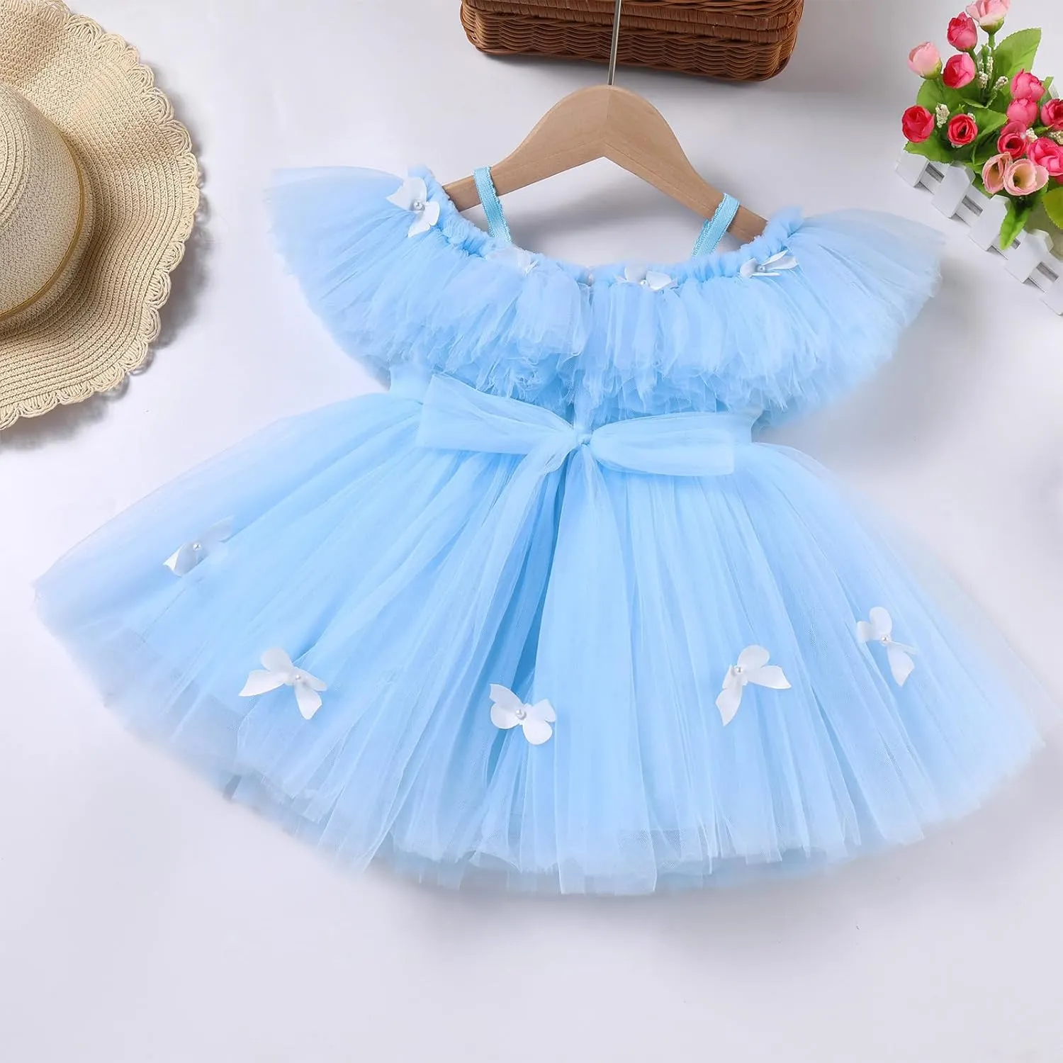IMEKIS Toddler Girls Butterfly Birthday Dress Pageant Party Ruffle Tulle Tutu Dresses Cake Smash Photo Shoot Outfit
