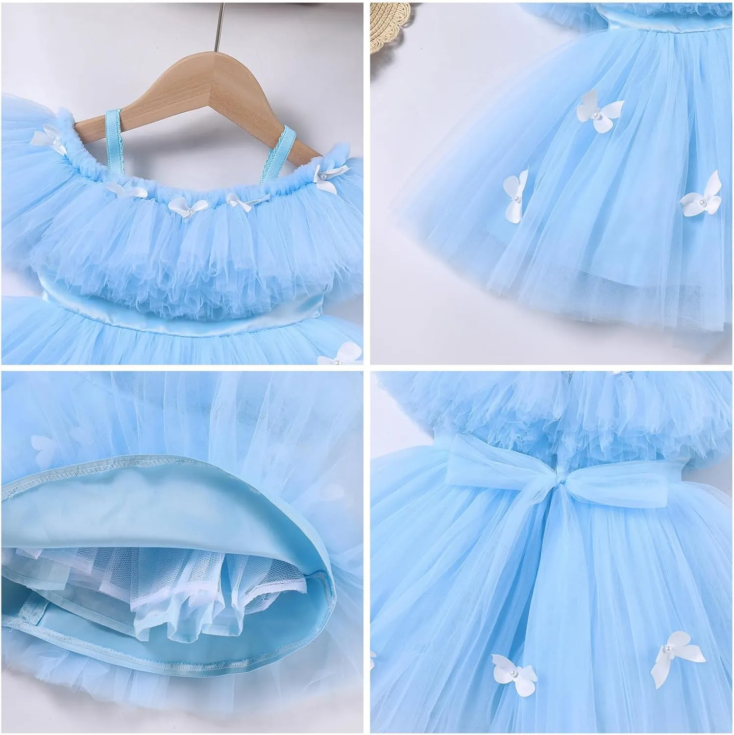 IMEKIS Toddler Girls Butterfly Birthday Dress Pageant Party Ruffle Tulle Tutu Dresses Cake Smash Photo Shoot Outfit