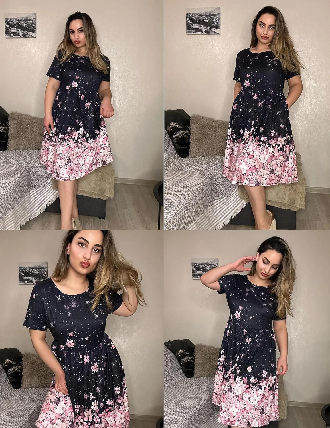 IN'VOLAND Womens Plus Size Summer Dress Short Sleeve Casual Mini Dresses Empire Waist T-Shirt Dress with Pockets
