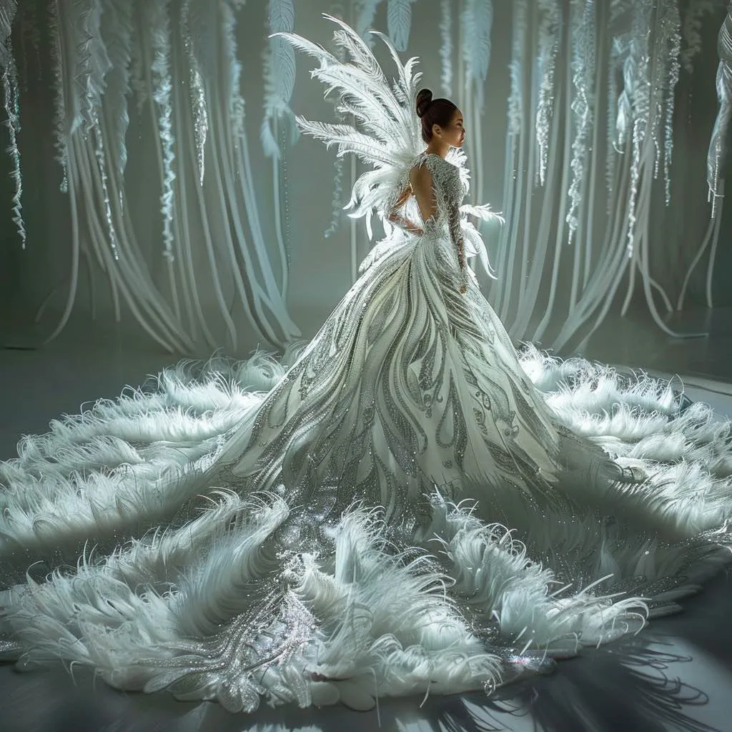 Isla  Luxury   Feather Touch White Long Sleeves Ball Gown Wedding Dress
