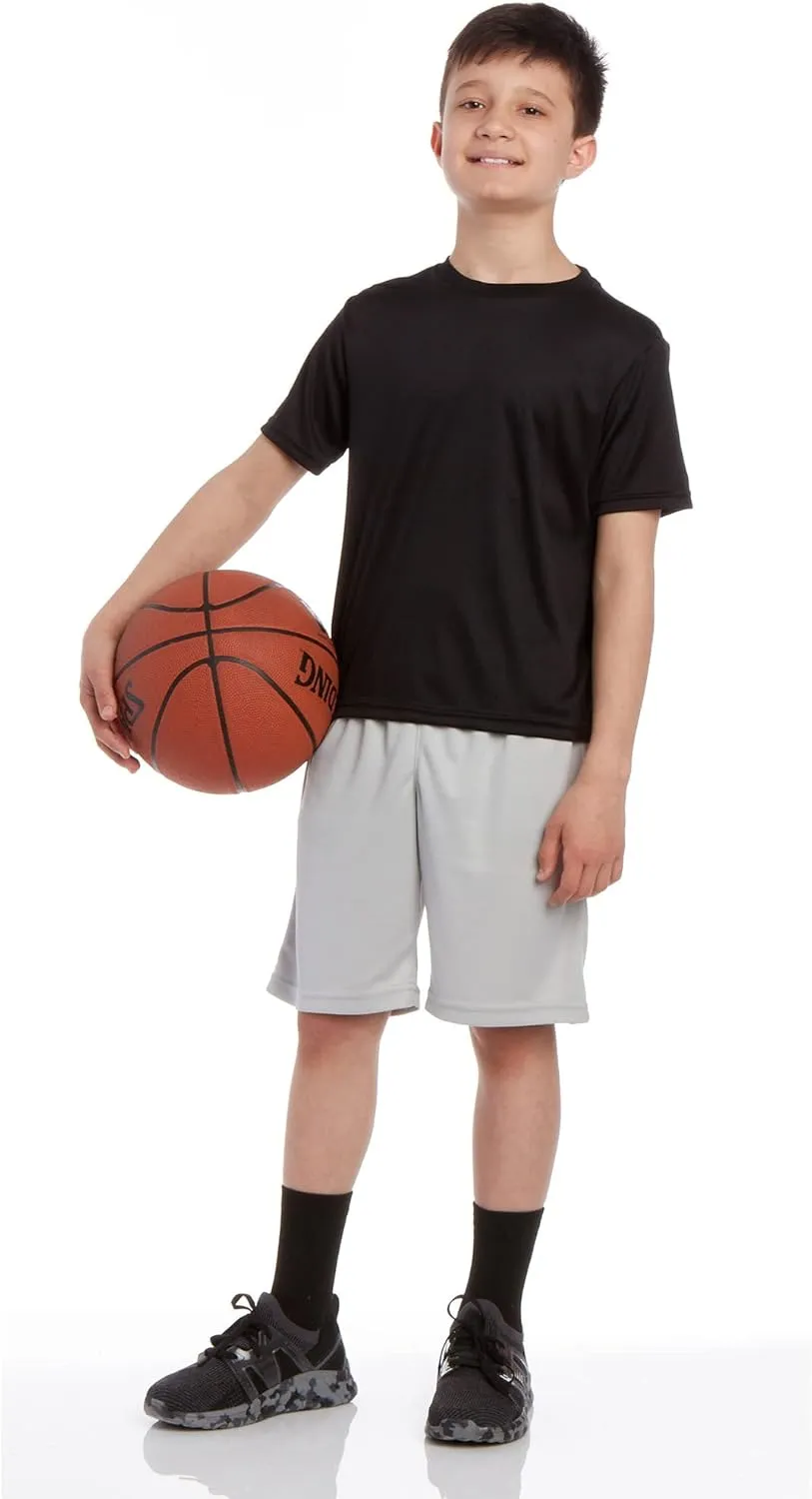 iXtreme Boys Athletic Shirts - 5 Pack Short Sleeve Dry Fit T-Shirts - Moisture Wicking Boys Shirts Summer Clothes (6-18)