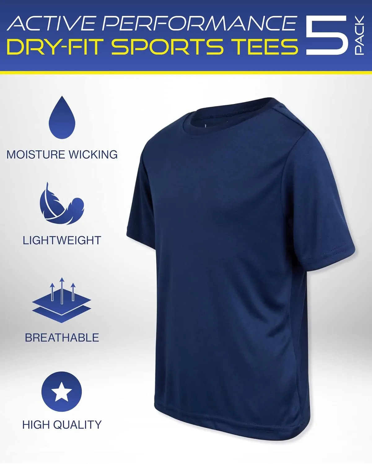 iXtreme Boys Athletic Shirts - 5 Pack Short Sleeve Dry Fit T-Shirts - Moisture Wicking Boys Shirts Summer Clothes (6-18)