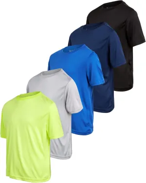 iXtreme Boys Athletic Shirts - 5 Pack Short Sleeve Dry Fit T-Shirts - Moisture Wicking Boys Shirts Summer Clothes (6-18)