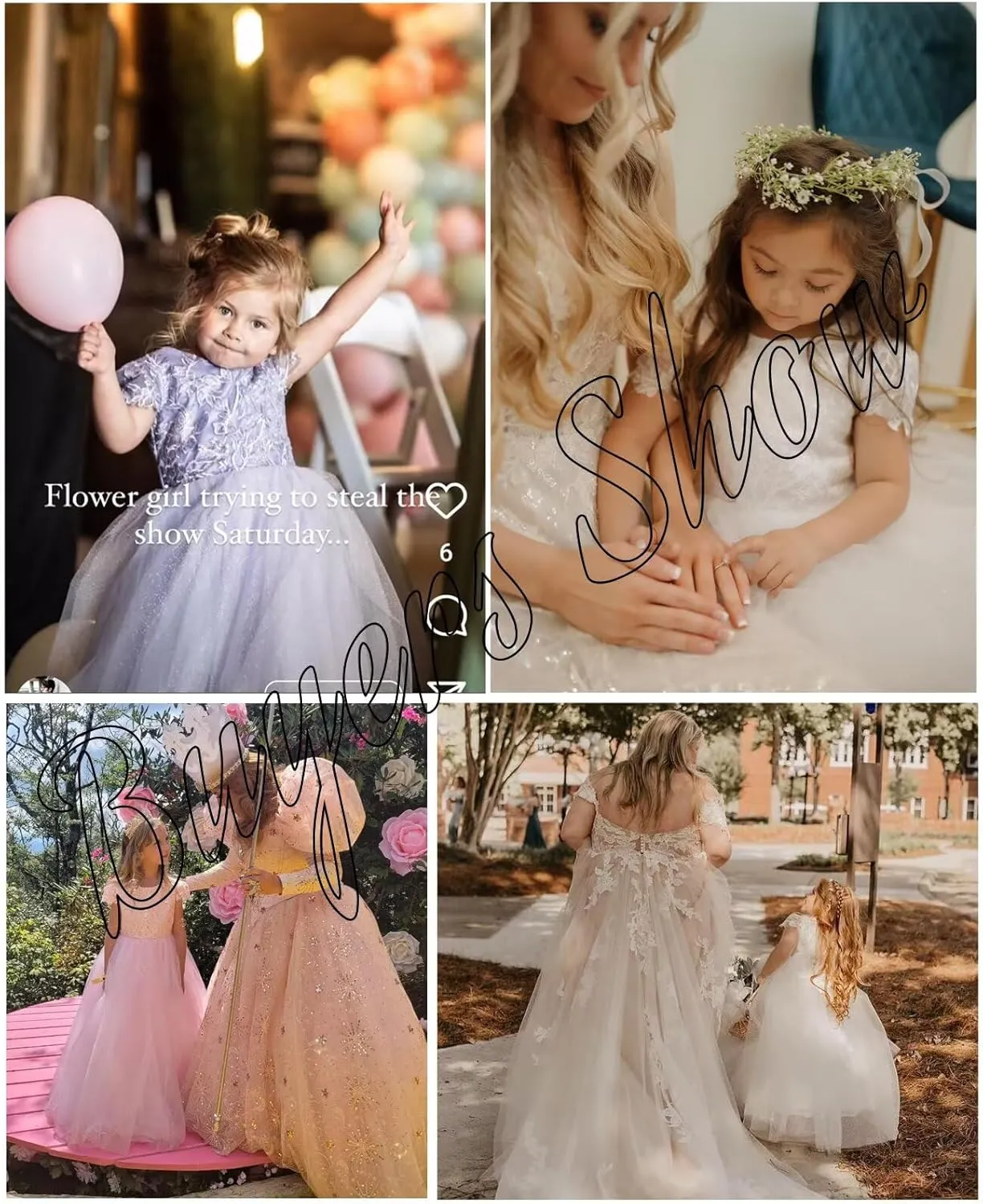 JISISANG Flower Girls Lace Cap Sleeve Dress for Wedding Puffy Tulle Back V-Neck Pageant Prom Ball Gown with Bow