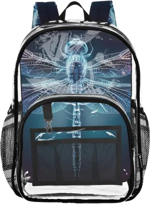 Kids Backpack Boys Girls Fantastic Dragonfly Clear Bag for Women Travel Approved Plastic Bag Large
