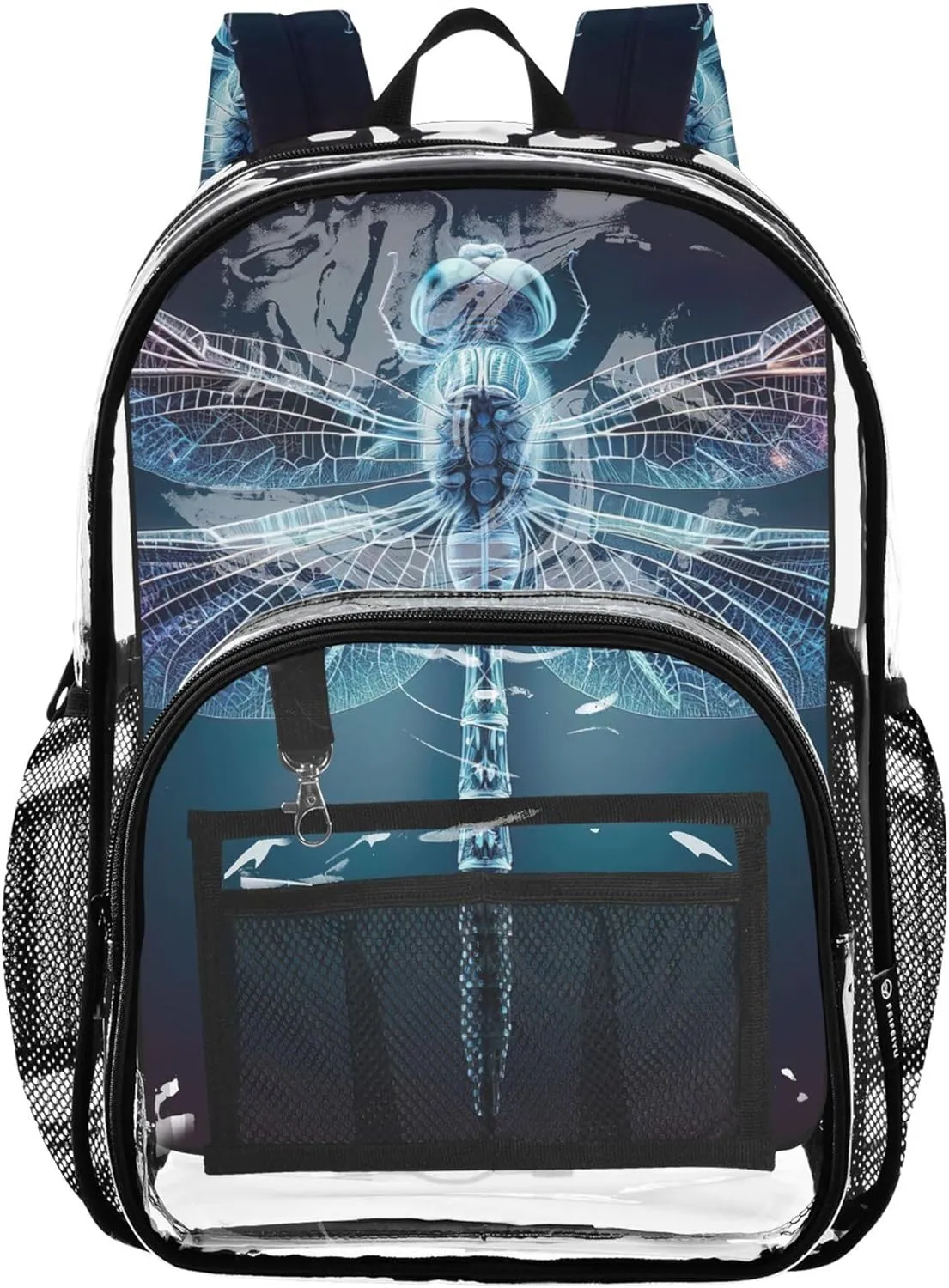 Kids Backpack Boys Girls Fantastic Dragonfly Clear Bag for Women Travel Approved Plastic Bag Large