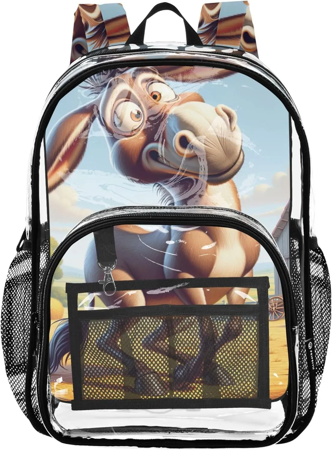 Kids Backpack Boys Girls Funny Cartoon Donkey Clear Bag for Women Travel See through Approved Bag