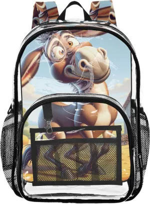 Kids Backpack Boys Girls Funny Cartoon Donkey Clear Bag for Women Travel See through Approved Bag