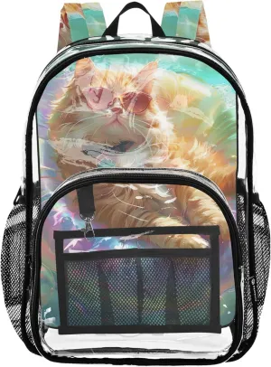 Kids Backpack Boys Girls Orange Cat Swim Ring Clear Backpack Women Cute Plastic Transparent Bookbag