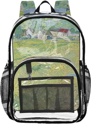 Kids Backpack Boys Girls Vincent Vangogh Field Painting Clear Bag for Women Travel Plastic See through Bookbag