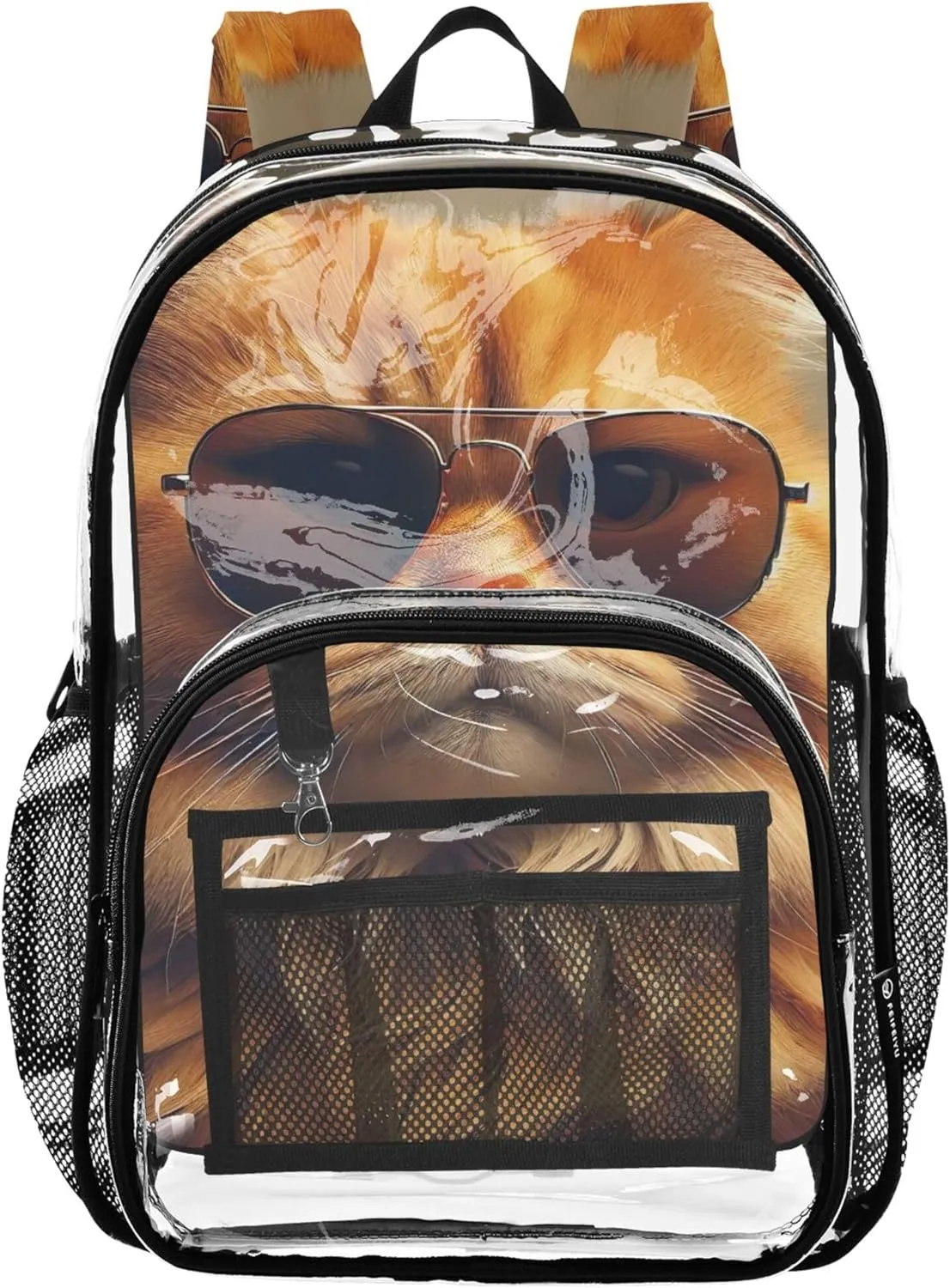 Kids Backpack for Girls Cute Cat Kitten Travel Clear Backpack Floral School Clear Plastic Bag Pvc
