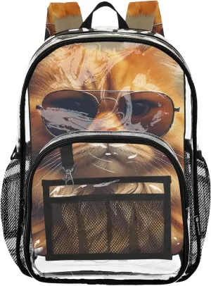 Kids Backpack for Girls Cute Cat Kitten Travel Clear Backpack Floral School Clear Plastic Bag Pvc
