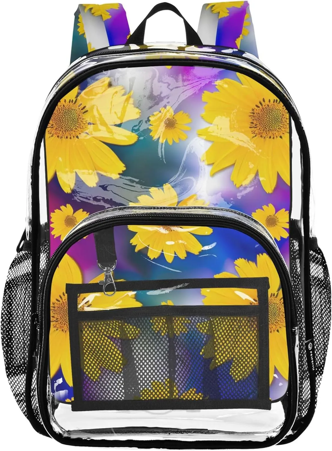 Kids Girls Backpack Boys Vibrant Yellow Flowers Bright Travel Clear Backpack Floral Plastic Transparent Bookbag