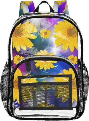 Kids Girls Backpack Boys Vibrant Yellow Flowers Bright Travel Clear Backpack Floral Plastic Transparent Bookbag