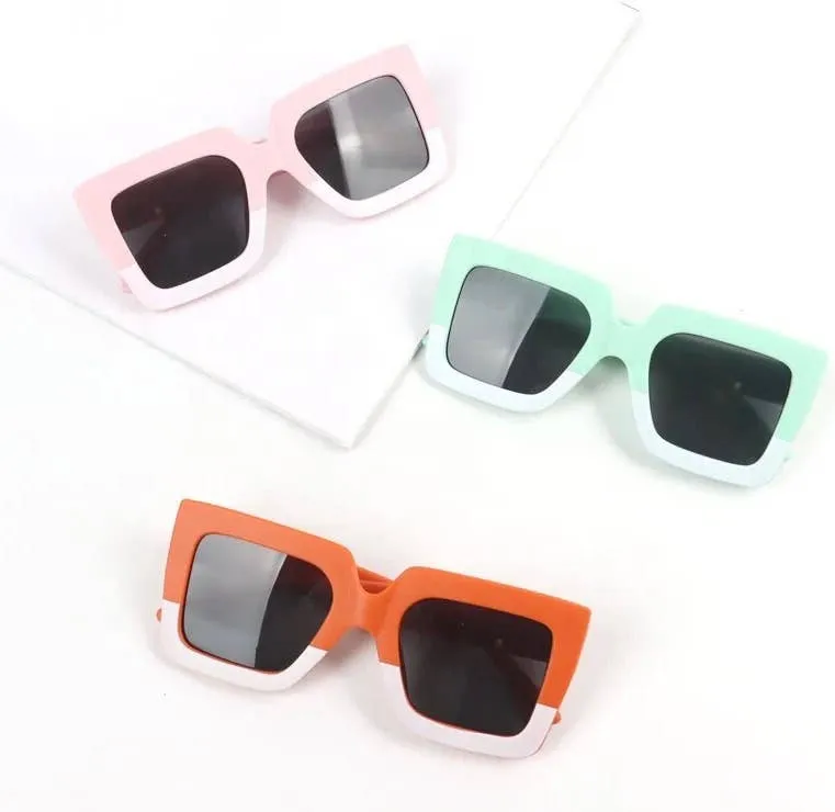 Kids Sunglasses Retro Square Two Tone: Pumpkin/white