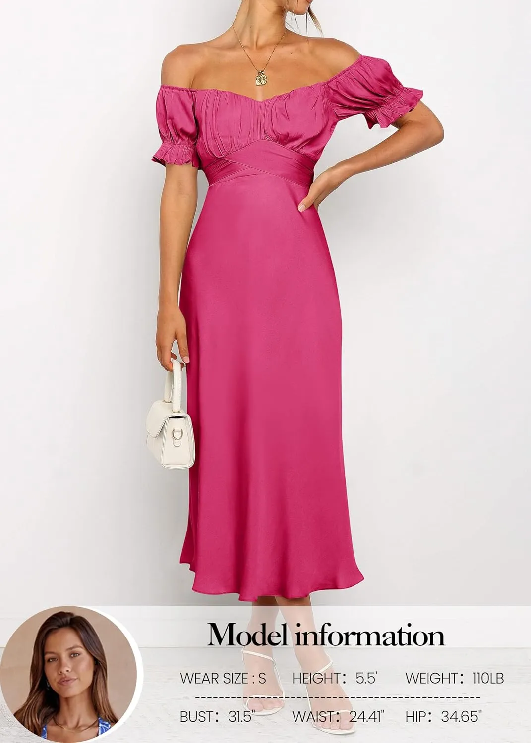 KIRUNDO Women's 2025 Summer Satin Midi Dress Off The Shoulder Wrap Ruched Wedding Guest Party Cocktail Formal Prom Dresses
