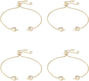 KISSITTY 10Pcs Adjustable Brass Slider Bracelet Real 18K Gold Plated Bracelet Chain Extender Box Chain Friendship Bracelet with Heart Rhinestone End 4.72inch(120mm) for Woman Bracelet Valentine Gift
