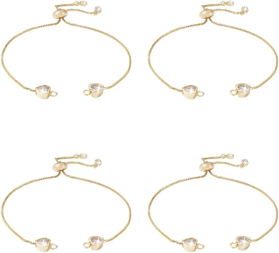 KISSITTY 10Pcs Adjustable Brass Slider Bracelet Real 18K Gold Plated Bracelet Chain Extender Box Chain Friendship Bracelet with Heart Rhinestone End 4.72inch(120mm) for Woman Bracelet Valentine Gift