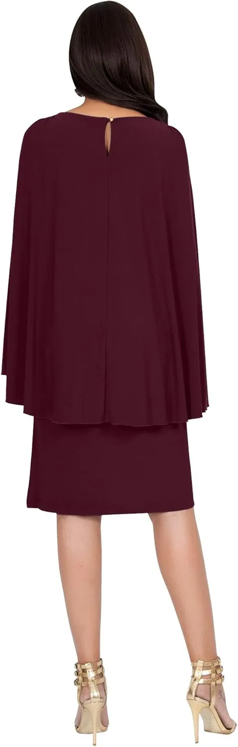 KOH KOH Womens Cape Long Sleeve Round Neck Cocktail with Leather Belt Mini Dress