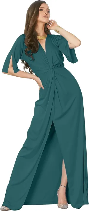 KOH KOH Womens Long Short Sleeve V-Neck Sexy Slimming Summer Casual Maxi Dress