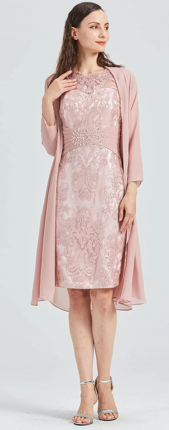 Lace Mother of The Bride Dresses with Jacket Long Sleeve Formal Dress 2 Pieces Evening Gowns for Women