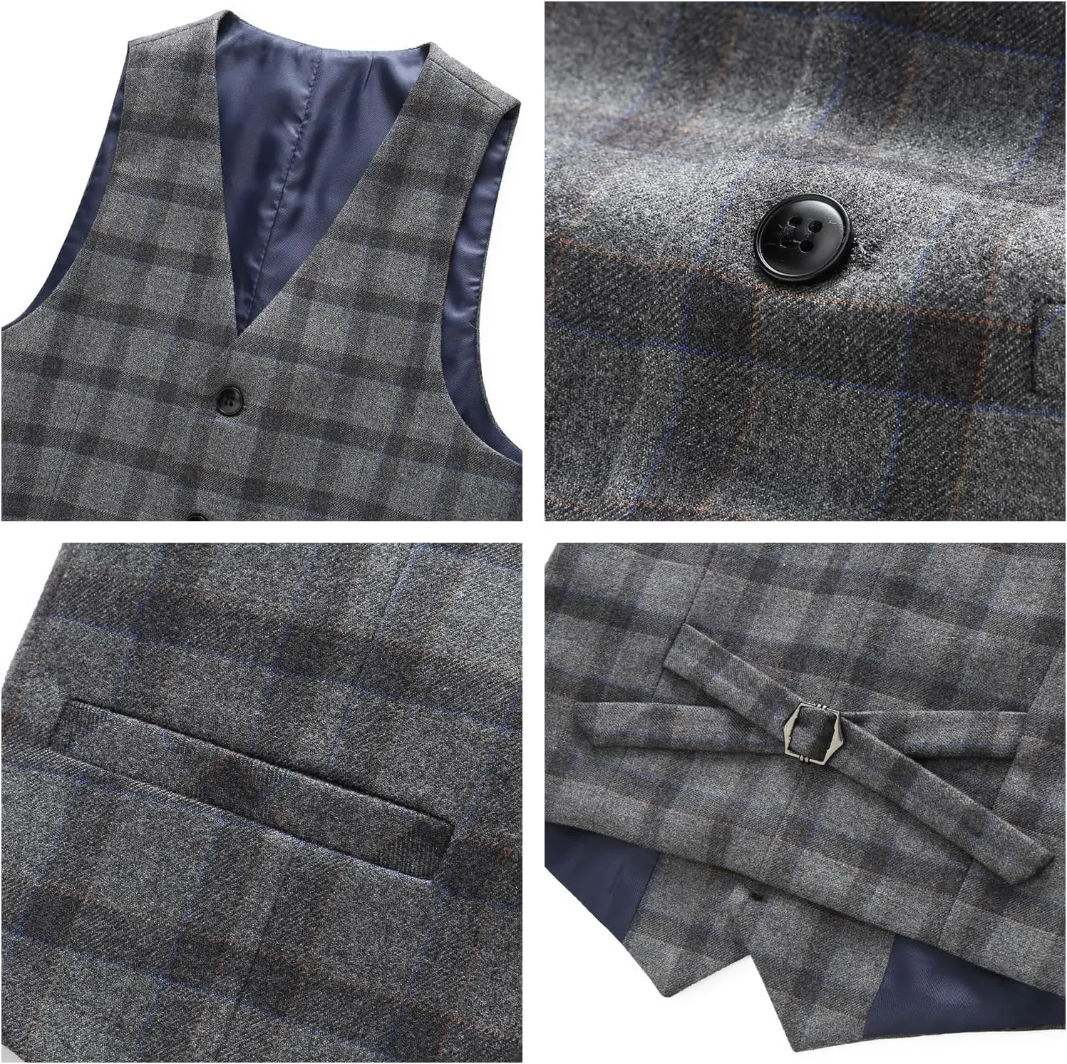 Lamgool Boys Plaid Suits 3 Piece Slim Fit Formal Set for Kids Prom Wedding Outfits Tuxedo Blazer Jacket Vest Pant Size 4T-16Y