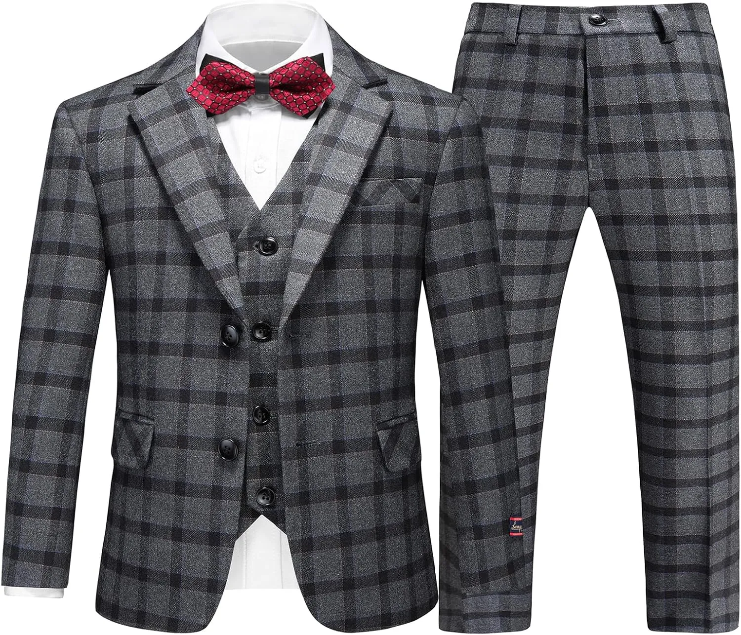 Lamgool Boys Plaid Suits 3 Piece Slim Fit Formal Set for Kids Prom Wedding Outfits Tuxedo Blazer Jacket Vest Pant Size 4T-16Y